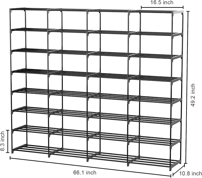 Shoe Rack Large Capacity 4 Rows 8 Tier 56-64 Pairs Shoes Sneaker Stackable Storage Organizer Garage Entryway Hallway Front Doorway Shoe Unit Shelves Space Saving