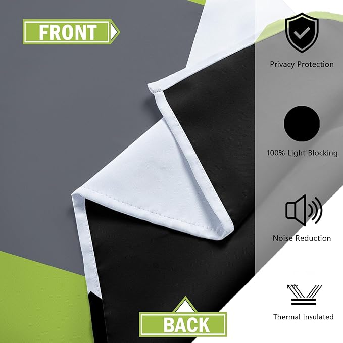 Lime Green 100% Blackout Curtains for Bedroom 96 inch Length 2 Panels Set Light Fresh Modern Abstract Geometric Black Out Curtains Insulated Room Darkening Window Drapes for Living Room, 52Wx96L