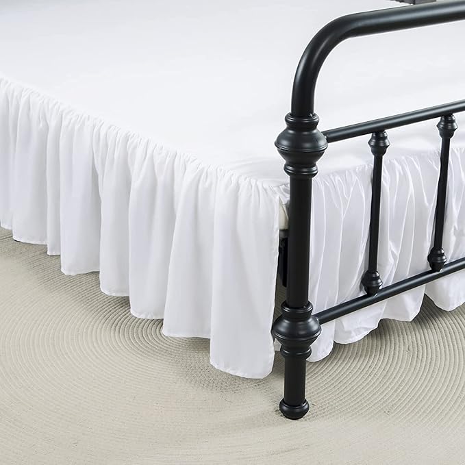 Bed Skirt Ruffled Bed Skirt with Split Corners, 18 Inch Drop Dust Ruffle Bed Skirts with Platform, White, Full Size