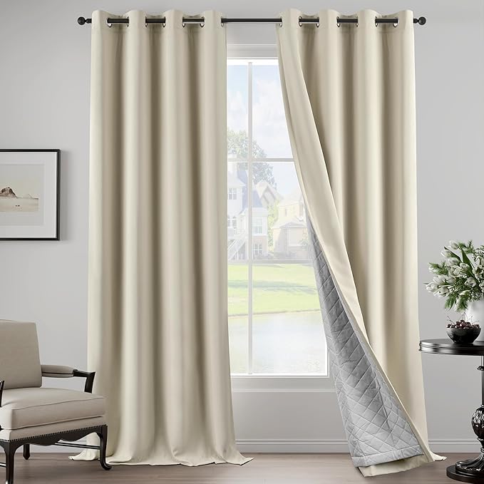Beige Blackout Soundproof Curtains Thermal Insulation Drapes with 3-in-1 Layer Light Blocking Heat Insulating for Bedroom Living Room (1 Panel, Beige, 50" x 120")