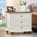 24" Wide Farmhouse Night Stand,Large End Table with 3 Drawers & Metal Handle,Wood Dresser for Bedroom, White Bed Side Table Chest of Drawers Cabinet,Nightstand for Living Room,Closet