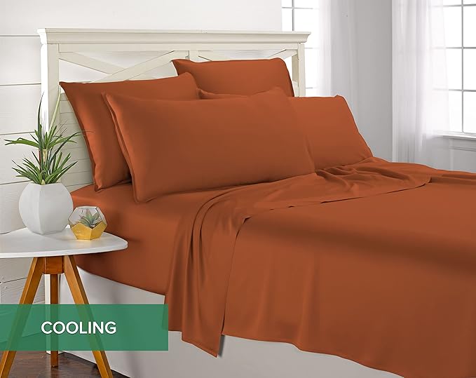 Pure Bamboo California King Sheets, Genuine 100% Organic Viscose Derived from Bamboo Bed Sheet Set, Soft & Cooling, Double Stitching, 2 Year Quality Promise (California King, Terracotta)