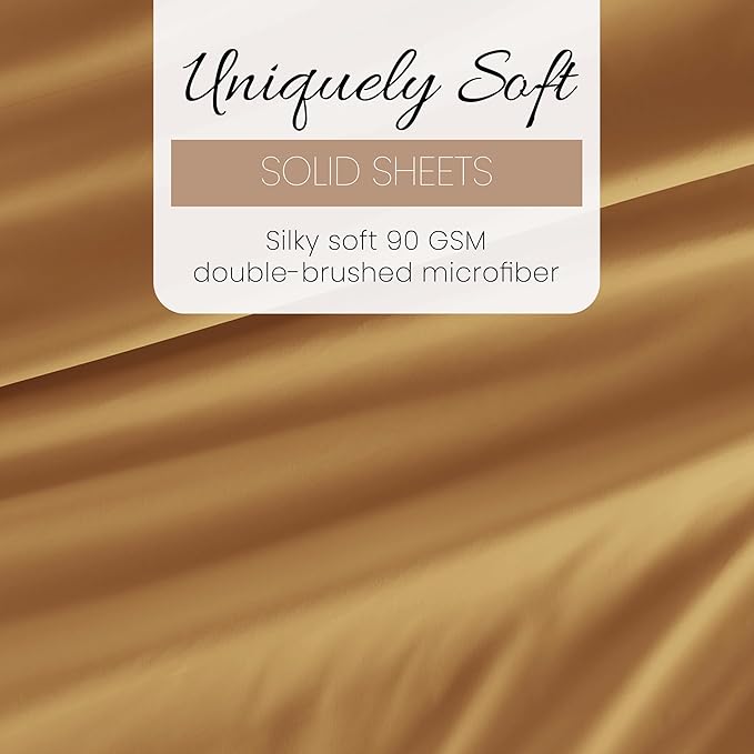 Linen Market Brushed Microfiber Twin XL Sheet Set 3 Piece – Oeko-TEX Certified Ultra Soft & Wrinkle-Free - 16" Deep Pocket Sheets - Easy Care Twin XL Size - Gold