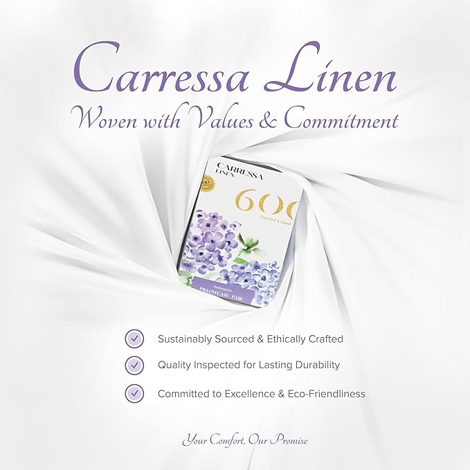 Carressa Linen 100% Egyptian Cotton King Size Pillow Cases Set of 2 - Luxury 600 Thread Count King Pillowcases (Silver), Silky Soft, Cooling, Breathable Sateen Weave Hotel Quality Bed Pillow Cover
