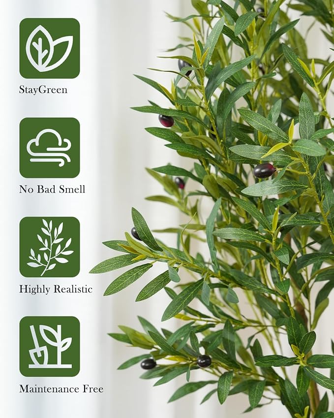 Olive Tree 5FT Fake Tree Faux Plants Indoor with Pot Artificial Tree Nearly Natural Olive Branches and Fruits for Living Room Home Office Decorations