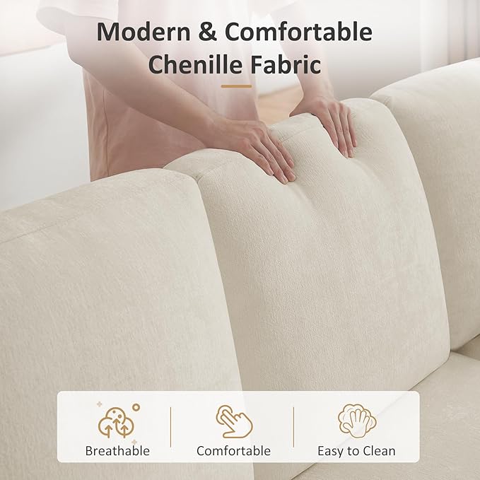 111'' Sectional Sleeper Sofa with Pull Out Bed, U Shaped 6 Seat Modular Couch with Storage Chaise, Modern Sectional Couch, Cloud Chenille Sofa Bed for Living Room Apartment, Beige