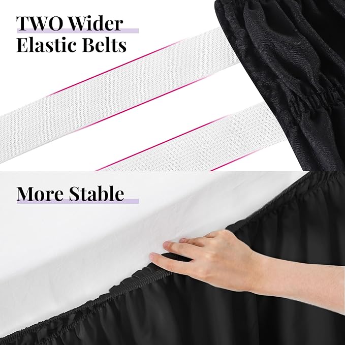 RIMELA Black King Size Bed Skirt 12 Inch Drop, Elastic Bed Skirts Cal King Dust Ruffle, Black Bedskirt for Adjustable Bed Base Solid Fade Resistant Silky Fabric Machine Washable Easy to Install