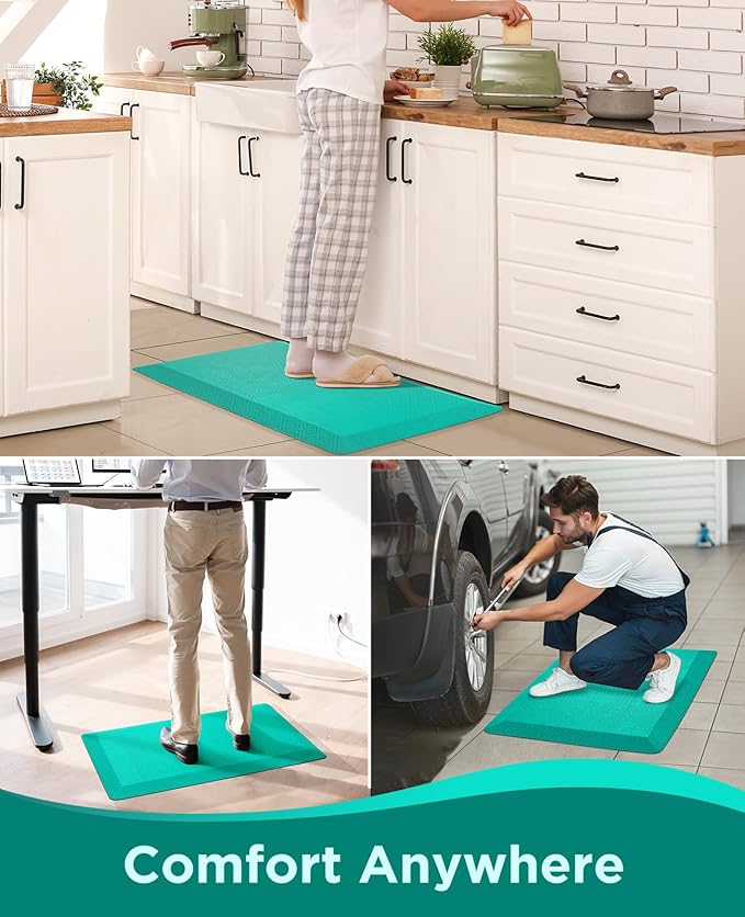 Ophanie Kitchen mats for Floor, 3/4 inch Thick, Kitchen Rugs, 20''x39'' Anti Fatigue Standing Cushioned Mat, Waterproof,Comfort Ergonomic mat for Office, Home, Sink, Teal Non-Slip Bottom