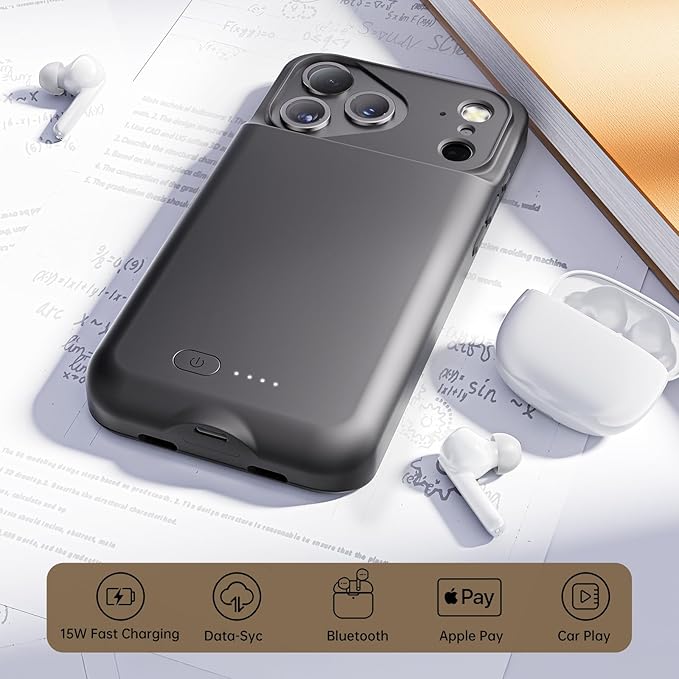 Battery Case for iPhone 17 Pro Max, Charging Case Charger 8500mAh Ultra-Slim Lightweight Powerful Battery Pack 15W Fast Rechargeable Anti-Fall TPU Juice Box for iPhone 17 Pro Max (6.9") Black