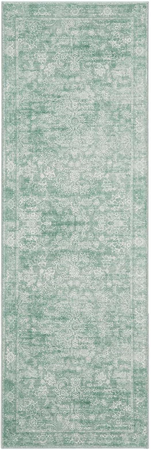 jinchan Runner Rug 2x5 Green Kitchen Rug Hallway Runner - Machine Washable Vintage Floral Non-Slip Low Pile Soft Ultra-Thin Distressed Carpet for Entryway Farmhouse Bedroom Laundry Room (2’x5’, Green)