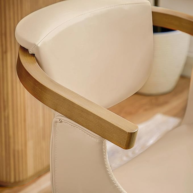 Art Leon Swivel Desk Chair - Mid Century Modern Office Chair, Faux Leather Upholstered Swivel Accent Chair for Small Spaces Living Room Bedroom, Cream