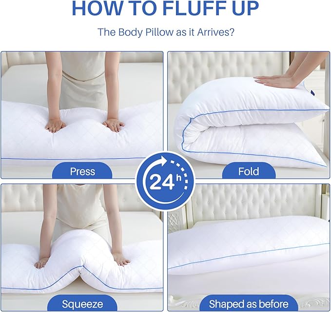 YZ HOME Long Body Pillow for Adults - Firm Body Pillow Insert with Shredded White Memory Foam, Adjustable Height, Soft Support for Side Sleeping, Pregnant Women, Washable (White, 20x54 Inch)