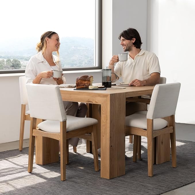Transformer Table - Solid Wood Extendable Dining Table, Seats 2-12, Extendable Dining Room Table, Space-Saving Furniture, Expandable Dining Furniture (Natural, Table + 4 Chairs)