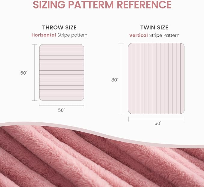 Cozy Bliss Faux Fur Throw Blanket for Couch, Cozy Warm Plush Striped Blanket for Sofa Bedroom Living Room, 60 * 80 Inches Hot Pink