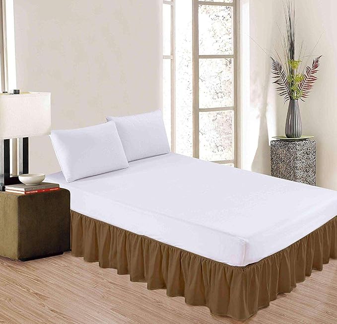Taupe Solid Ruffled Bed Skirt Twin-16 Inch Drop Split Corner, Microfiber Bedskirt with Platform Three Sided Coverage