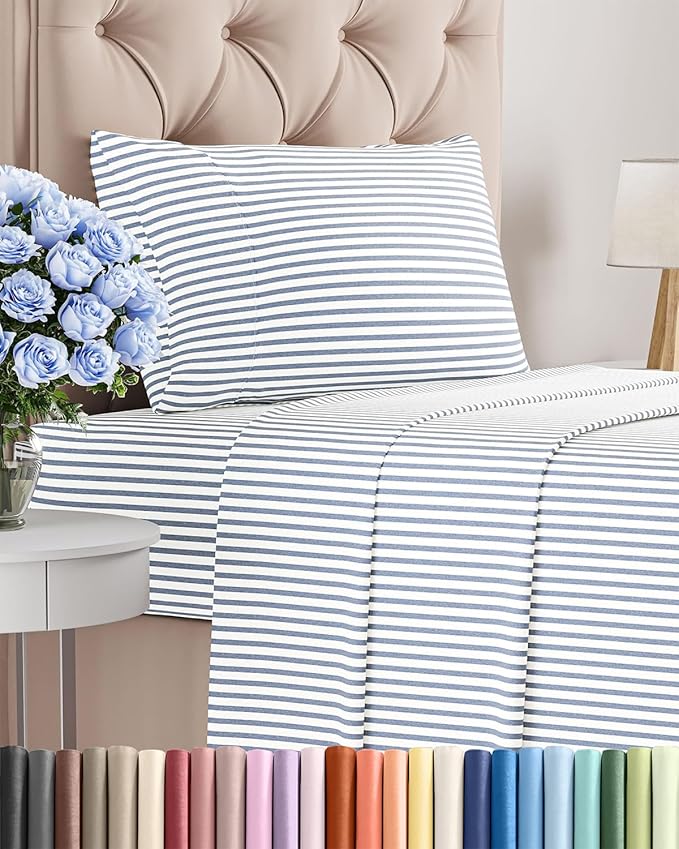 Twin Size 3 Piece Sheet Set - Comfy Breathable & Cooling Bed Sheets Set - Hotel Luxury Bedding for Women, Men, Kids, Teens, Boys & Girls - Deep Pockets, Soft, Wrinkle Free - Oeko-Tex - Blue Stripes 2