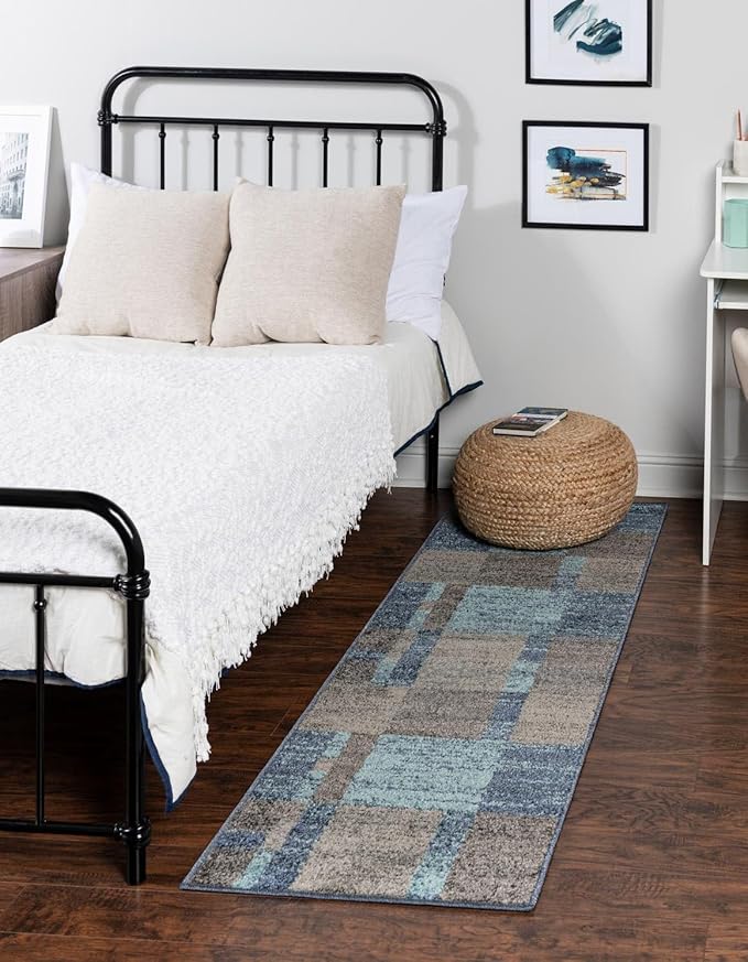 Unique Loom Autumn Collection Area Rug - Providence (2' 7" x 12' Runner, Blue Gray/ Light Brown)