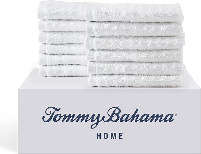 Tommy Bahama - Washcloths, Soft & Absorbent Cotton Towels, Low Linting & Fade Resistant, Oeko-Tex Certified (Northern Pacific White, 12 Piece)