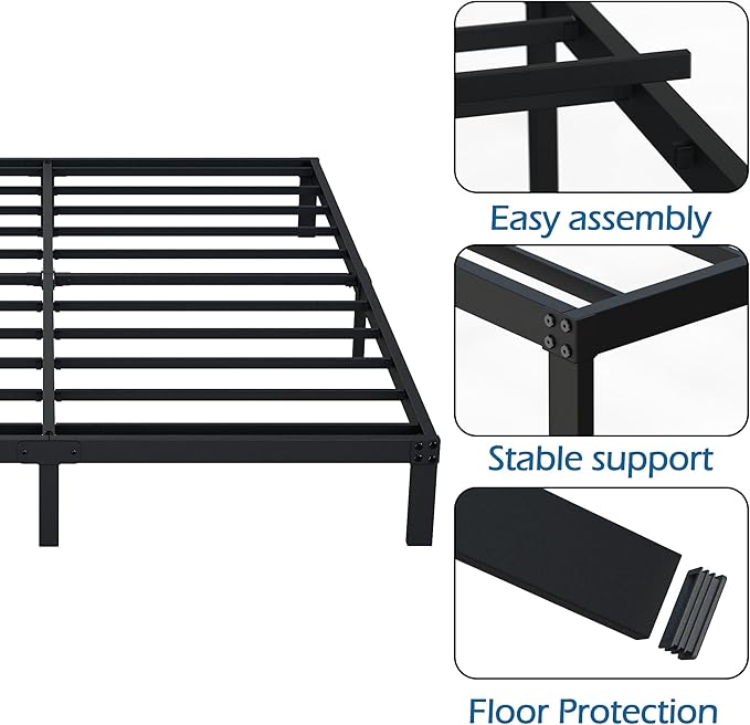 9 Inch Full Size Bed Frame Heavy Duty Low Profile Metal Platform No Box Spring Needed Mattress Foundation, Easy to Assembly, Noise Free, Black