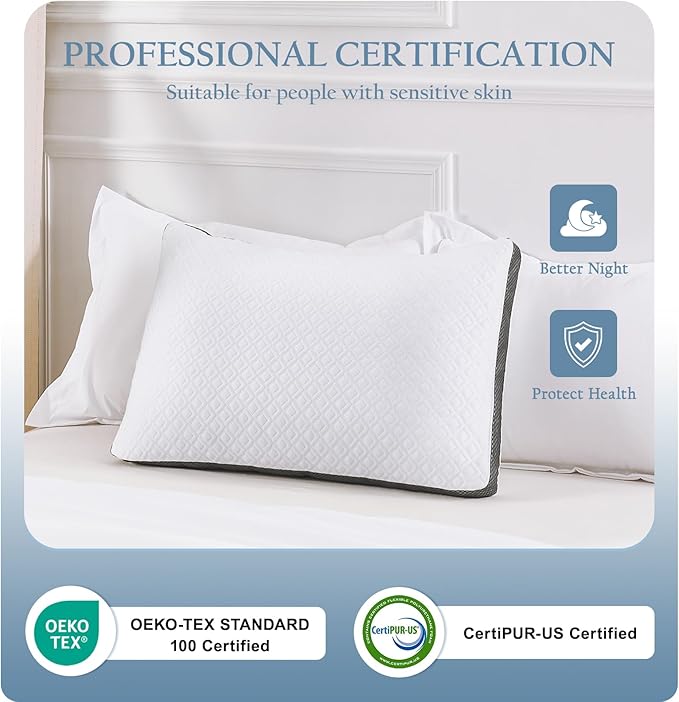 Tencel Pillows Queen Size Set of 2, Shredded Memory Foam Pillows, 20"x30"Cooling Tencel Circular Knit Pillow, Adjustable Bed Pillow for Side, Back, Stomach Sleepers