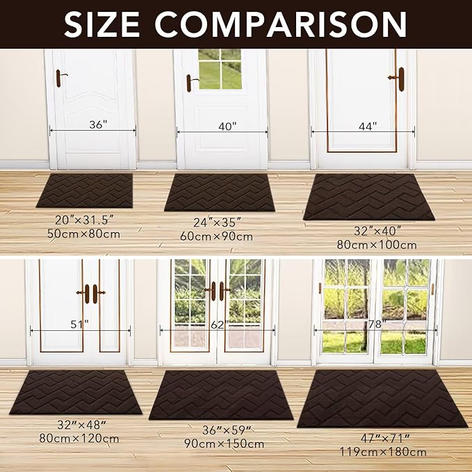 hicorfe Indoor Doormat, Welcome Door mat, Non Slip Door Mats 20"x31.5" Absorbent Resist Dirt Entrance Inside Floor Mats for Entryway Washable Low-Profile(Coffee)