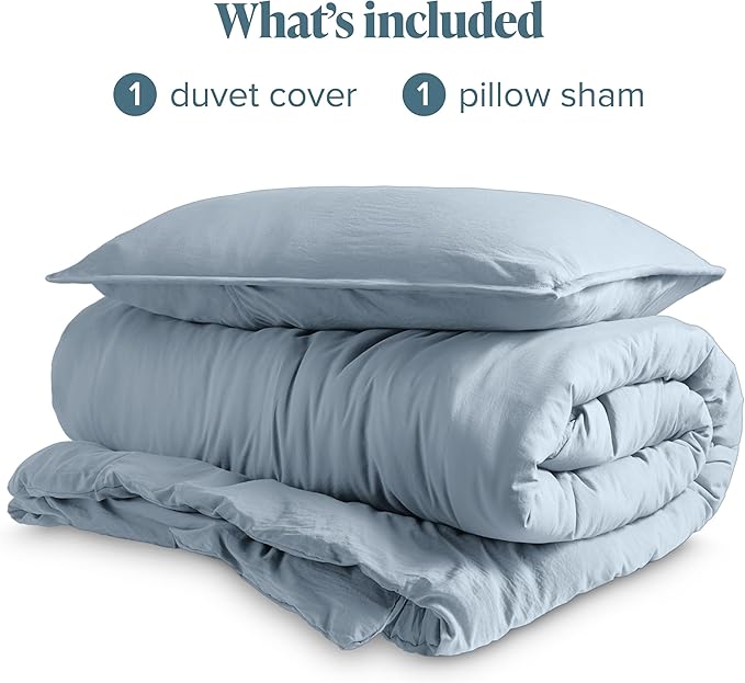 Bare Home Microfiber Duvet Cover Set - Ultra Soft Washed Microfiber - Twin/Twin Extra Long - Linen-Like Look - Easy Care - Breathable Fabric - Our Softest Duvet Cover Set (Twin/Twin XL, Dusty Blue)