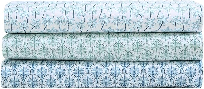 Tommy Bahama - King Sheet Set, Super Soft Cotton Percale Bedding with Matching Shams, Tropical Bedding Set, Oeko-Tex Certified (Coastal Batik Green, King)