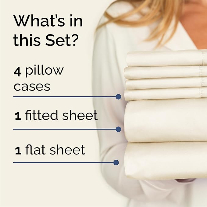 Cal King 6 Piece Sheet Set - Cooling, Comfy & Breathable - Hotel Luxury Bedding, Includes Fitted Sheet for Women, Men, Kids & Teens - 1 Flat, 1 Fitted Sheet, 4 Pillowcases w/Deep Pockets - Off White