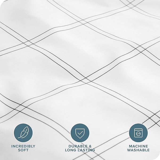 Bare Home Bedding Duvet Cover King Size - Premium 1800 Super Soft Collection - Lightweight, Cooling - Soft Breathable Bedding Duvet Cover (King, Modern Plaid - White/Grey)