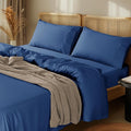 LBRO2M 100% Cotton Sheets Set Deep Pocket 24", 1000 Thread Count Queen Size 4 Piece Bed Sheet Sets Soft Comfortable Bedding All Season (Queen, Navy Blue)