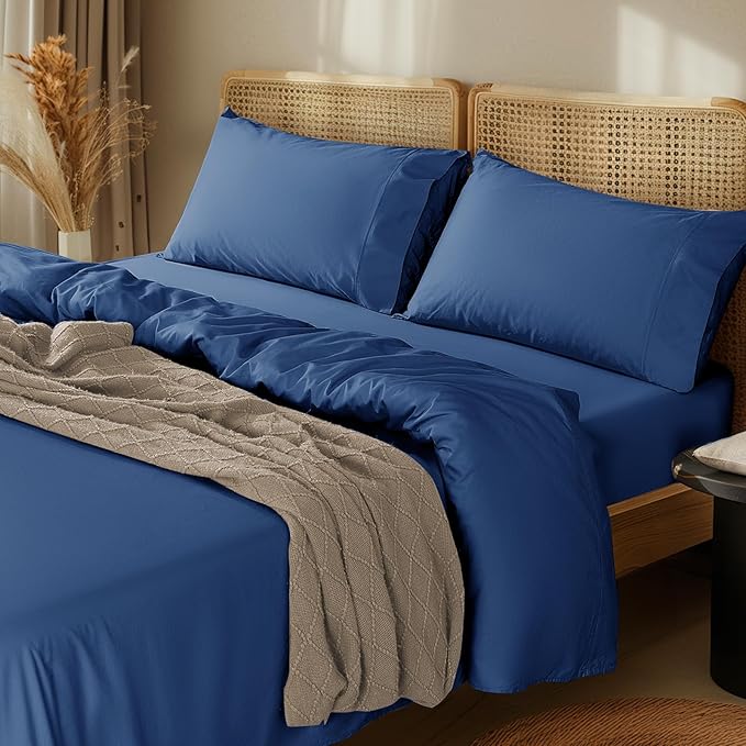 LBRO2M 1000 Thread Count 100% Egyptian Cotton Sheets Set Twin XL, 3 Piece Sets Bed Sheet Deep Pocket Sheet Set 16" Soft Comfortable All Season (Twin XL, Navy Blue)