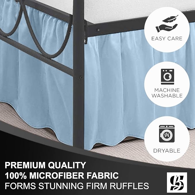 SKY BEDDINGS - Full Size Ruffled Bed Skirt with Split Corners - 16 Inch Drop Dust Ruffle Bed Skirt with Platform Three Sided Coverage - 100% Microfiber, Light Blue