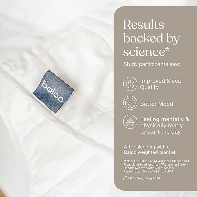 Baloo Weighted Blanket for Adults 12 lb Throw (Pebble White, 42"x72") | Cool & 100% Cotton | Machine Washable & Dryer Safe | Glass Microbead Fill