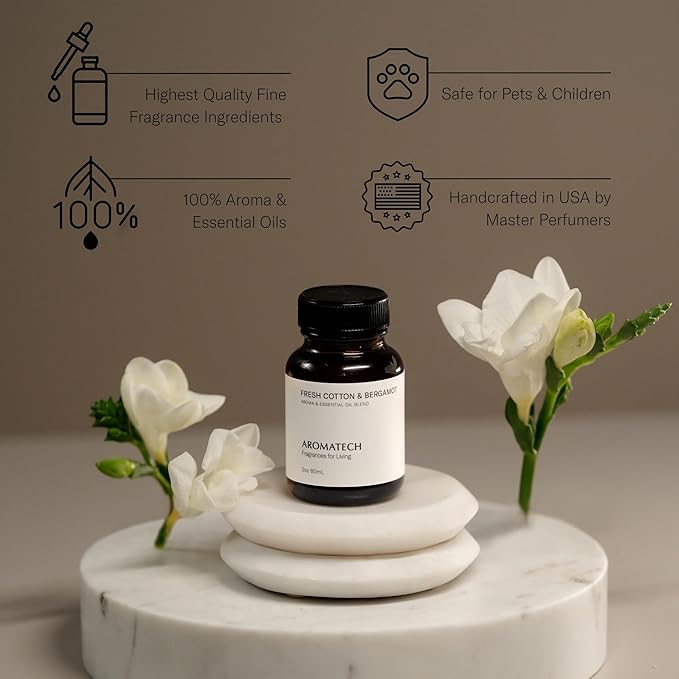 AromaTech Ambience Scent Diffuser for Essential Oil Blends & Fragrances – Waterless Scent Machine w/Bluetooth for Home, Bathroom Boutiques, Hotel, Spa – Charcoal with 60 ml Oil