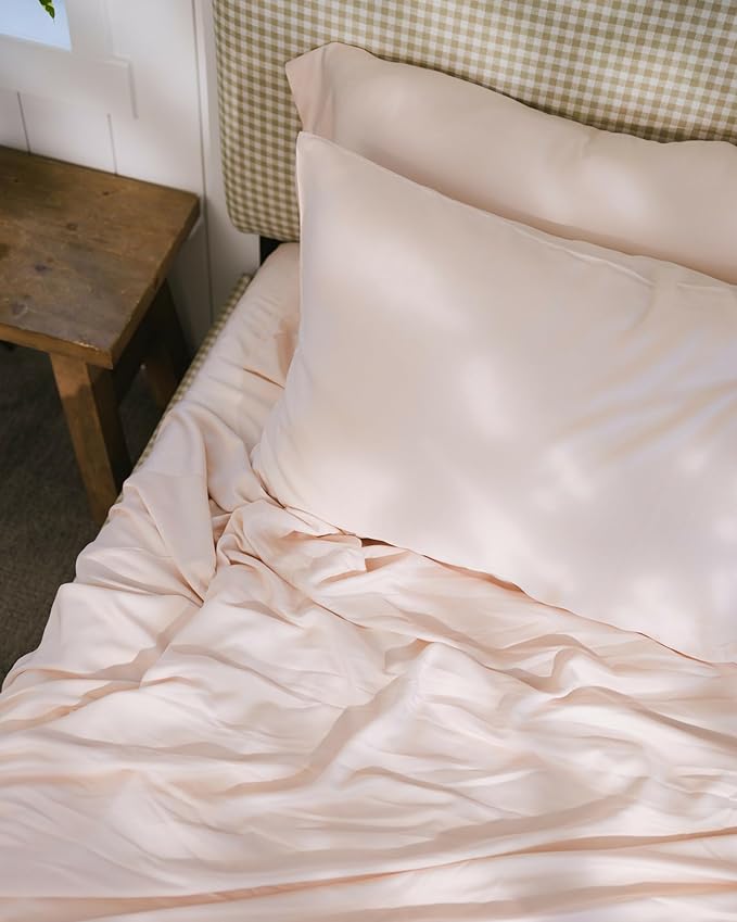 Cozy Earth Luxury Bed Sheet Set - 100% Viscose from Bamboo Fabric, Ultra-Soft & Breathable, Fits Regular & Deep Pocket Mattresses up to 20" - 5 Pieces Split King Sheet Set - Peony