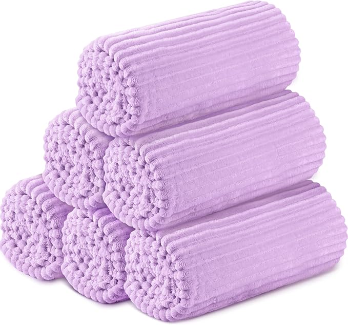 Buryeah 6 Pcs Flannel Throw Blanket Bulk 50 x 60 in Sleepover Blanket Outdoor Wedding Throw Lightweight, Oeko-tex Standard 100 Certified for Sofa Homeless Gifts (Lavender Purple)