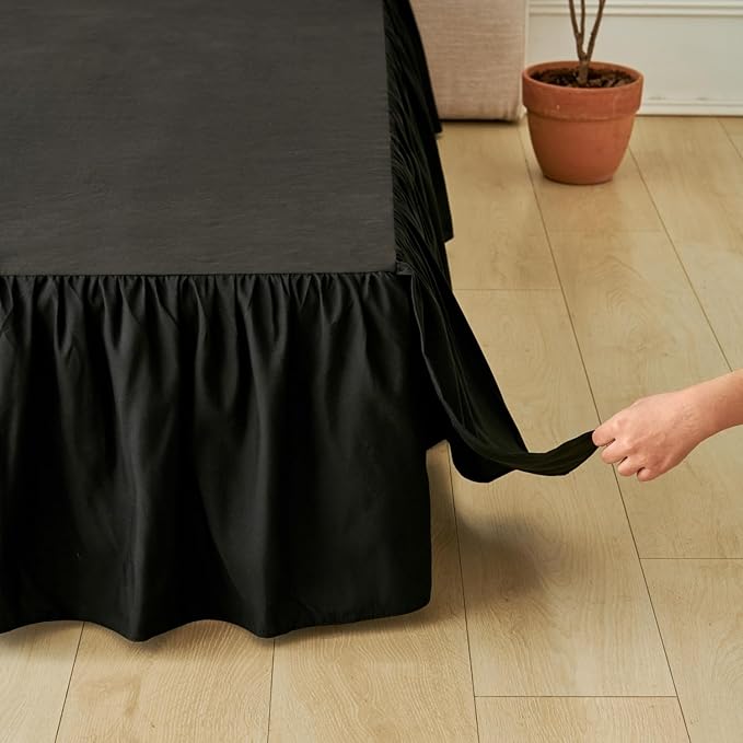 Bed Skirt Queen Size Ruffled Bed Skirt with Split Corners, Queen Bed Skirts 14 Inch Drop with Platform, Black, 14'' Queen