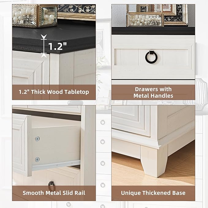 Farmhouse 6 Drawer Dresser for Bedroom Set of 2, 41" Tall Small Dressers & Chest of Drawers, Rustic Wood Dresser with Metal Handle, Storage Organizer Closet for Living Room, Hallway, Entryway
