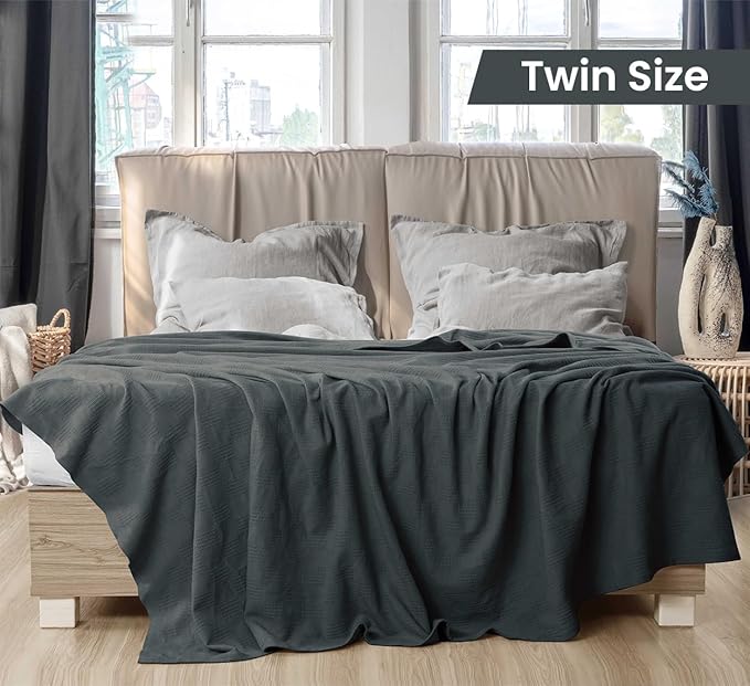 Utopia Bedding Smoke Gray 100% Cotton Blanket [Twin Size - 90x72 Inch] 350GSM Lightweight, Soft and Breathable Thermal Dorm Bed Blanket for All Seasons