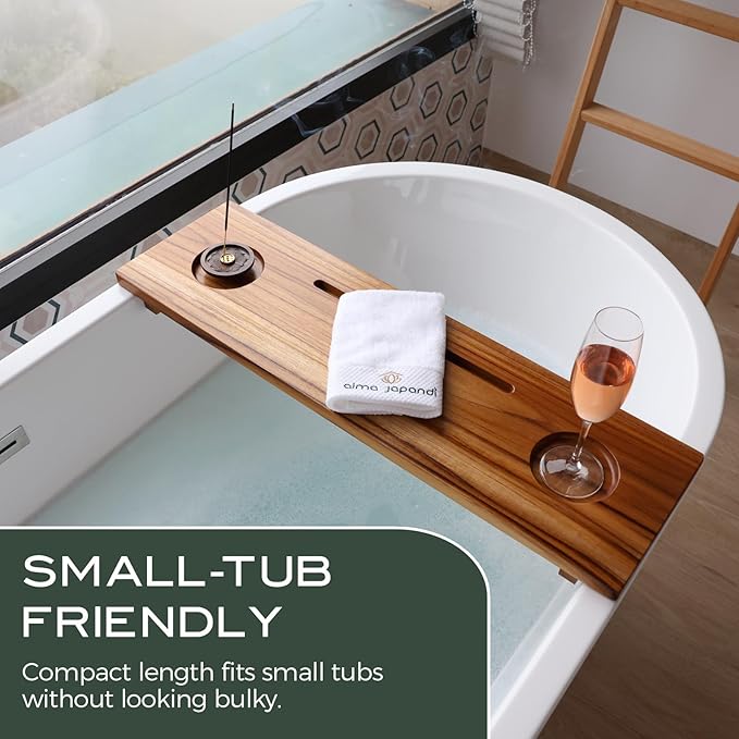 Superior Teak Bath Tub Tray Wood for Small Tubs - Adjustable Bathtub Table Tray - Sustainable Minimalist Bathtub Shelf Across Tub - Anti-Slip Bathroom Accessories Holders for Tub 29" in.