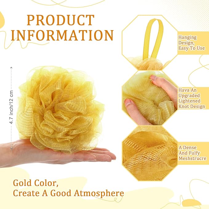 12 Pcs Halloween Bath Loofah Sponge Orange Black Loofah Exfoliating Body Scrubber Shower Sponge 50g Mesh Shower Pouf Balls Gift Set for Women Men Wedding Bathing Accessories(Gold)