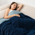 Wemore Weighted Blanket for Adults Twin Size 20 lbs, Dual Sided Soft Fuzzy Jacquard Sherpa Weighted Blankets for Sleeping, Cozy Fluffy Knitted Heavy Blanket for Couch Bed, Navy Blue, 60 x 80 inches