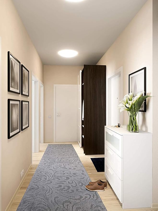 Custom Length Hallway Runner Rug,Slip Resistant,Floral Grey, 26 Inch X 26 feet, Sold and Priced Per Foot