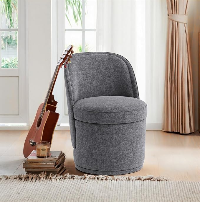 Swivel Accent Chair, 360° Swivel Chair with Hidden Storage, Vanity Chairs, Modern Small Barrel Swivel Armchair for Living Room/Bedroom, Darkgrey