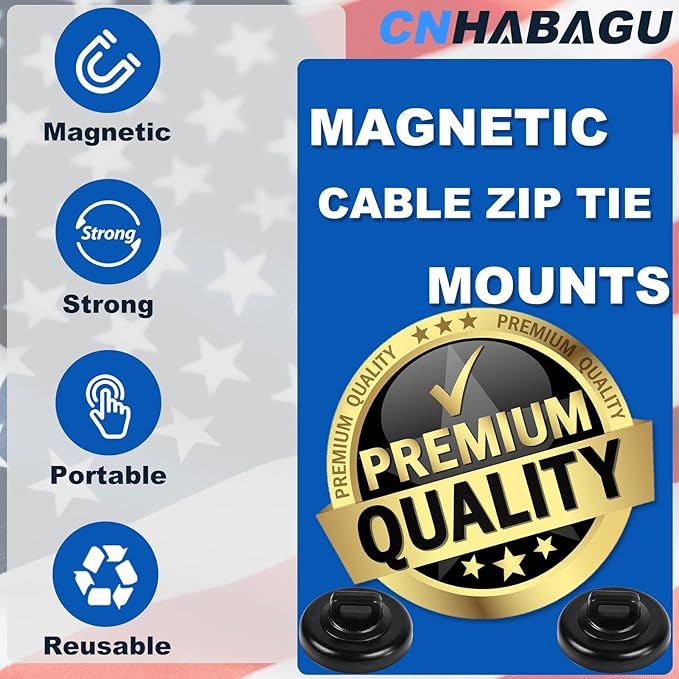 Magnet Zip Tie Mount Clips Magnetic Zip Ties Mount Base Holder Multipurpose Wire Cable Holder Mount Wire Clips Management for Home Office Marine Electrical Wiring (D23 0.9in, 10 Piece)