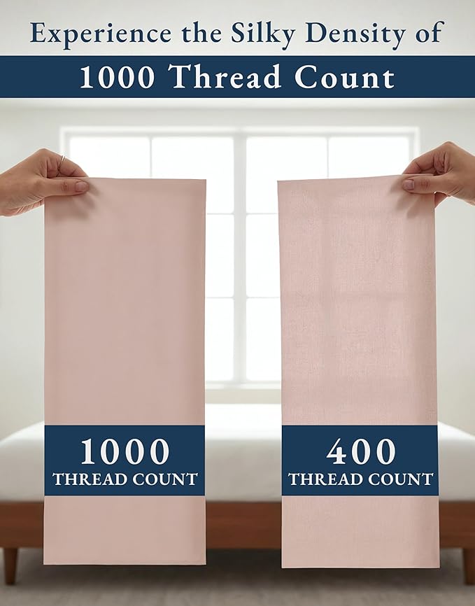 100% Egyptian Cotton Sheets Queen Size - 1000 Thread Count Naturally Cooling & Breathable, Silky Sateen Weave Queen Sheet Set, Soft & Durable Hotel Luxury Sheets, 15" Snug Fit Deep Pockets -Sepia Rose