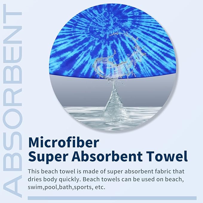 Microfiber Thin Beach Towel Lightweight Oversized 71x32 Extra Large Sand Free Towels Quick Dry for Travel Pool Camping Sports Beach Accessories Vacation Essential Gift Blue Tie Dye