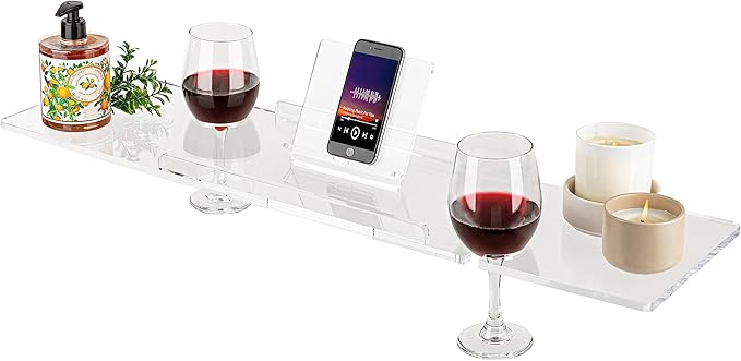 36" Supreme Plus- Luxury Bathtub Tray Caddy- 3/8" Thick, Clear Bath Tub Tray Table for 1 or 2 Bathers, Acrylic Bathtub Caddy, iPad and 2 Wine Glass Holders (Supreme Plus, 36")
