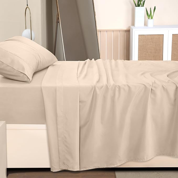 Utopia Bedding Twin XL Sheet Set – 3 Piece Bed Sheets for Twin XL Size Bed, Soft and Breathable Microfiber, Includes 1 Fitted Sheet, 1 Flat Sheet and 1 Pillowcase (Beige)