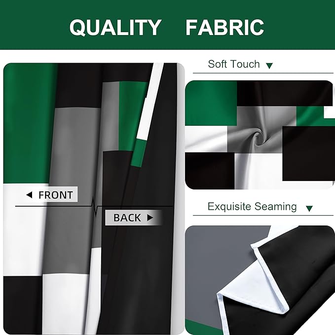 Green 100% Blackout Curtains for Bedroom 72 inch Length 2 Panels Set White Grey Modern Abstract Geometric Black Out Curtains Insulated Room Darkening Window Drapes for Living Room, 42Wx72L